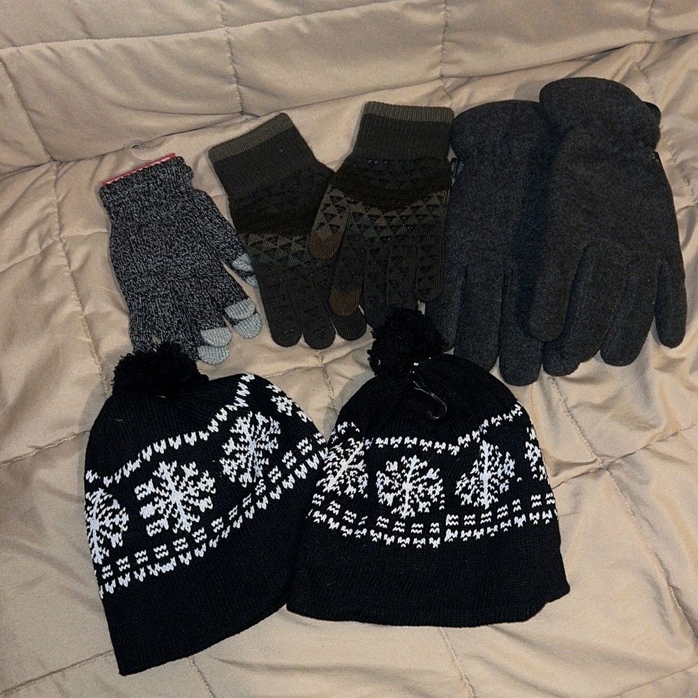 Winter Gloves and Beanies Set in Black and Gray